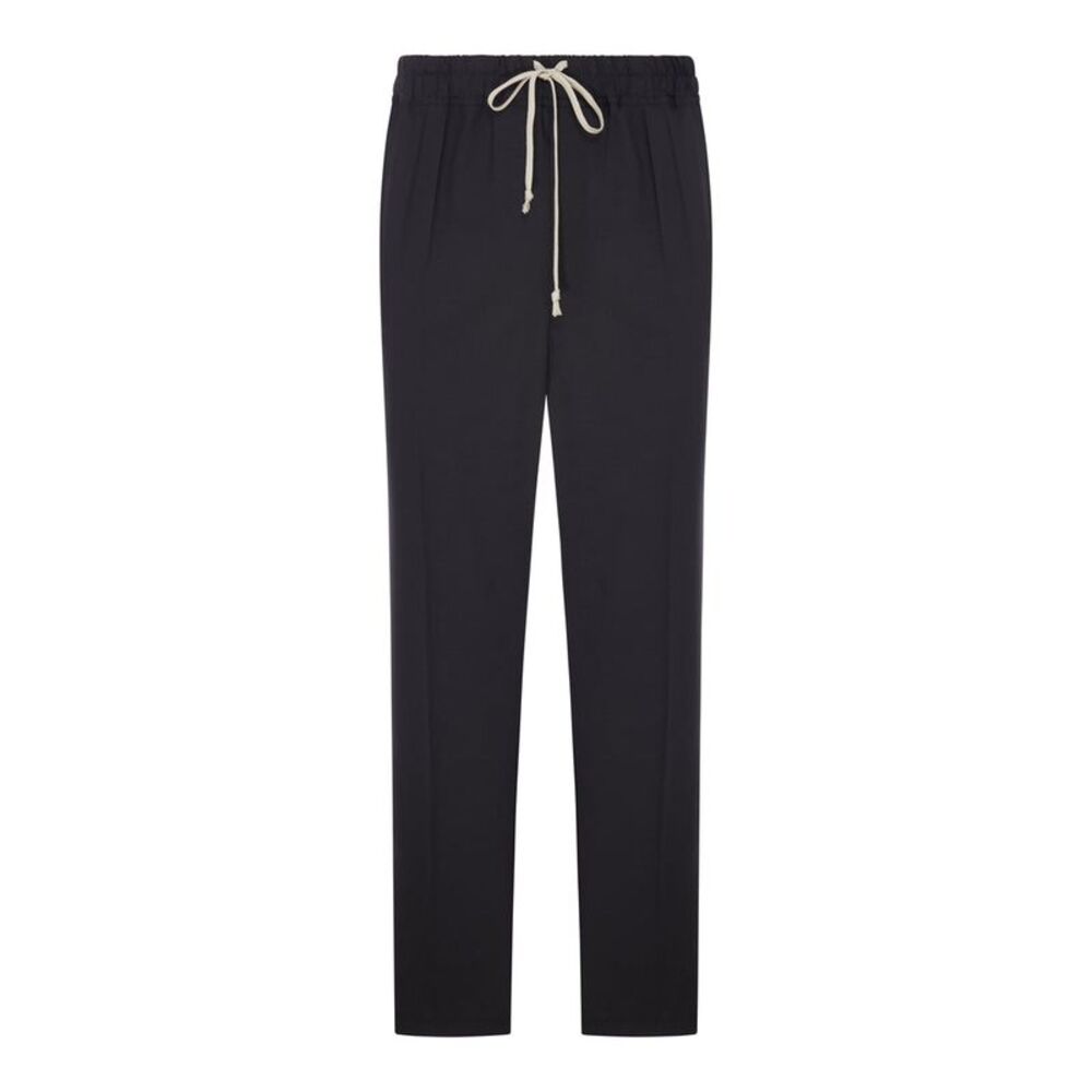Rick Owens Men Slim Drawstring Wool Trousers With Drawstring